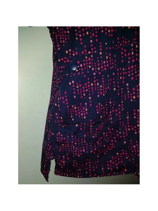 Dickies Unisex Nurse Doc Vet Scrub Top Pockets Size Small Navy with Dots - Image 3