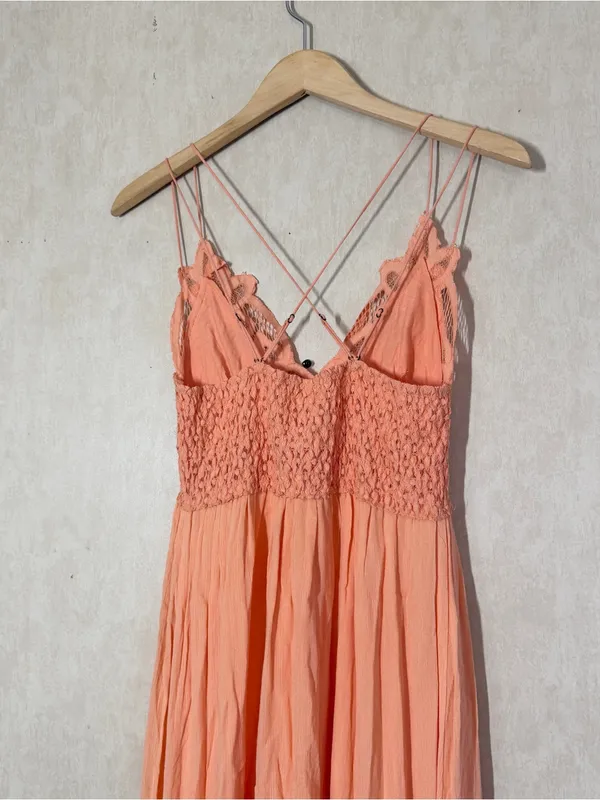 Free People One Women’s Adella Maxi Slip Dress Crochet Lace in Orange M - Image 8