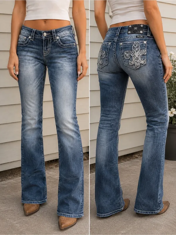 Miss Me Signature Boot Jeans Women’s 26 Blue Stretch Embellished Y2K 29 Inseam - Image 2