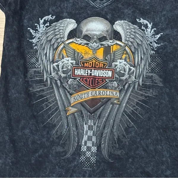 Harley Davidson Short Sleeve Skull Graphic Tee Shirt Women’s Medium - Image 3