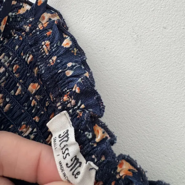 Miss‎ Me Blue Floral Tie Strap Smocked Ruffle Hem Dress - Image 6
