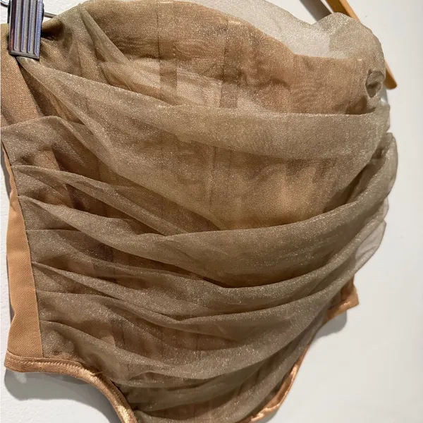 Sheer Brown Ruched Mesh Strapless Top Size L - Image 2