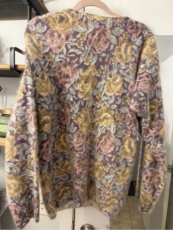 Vintage 80’s Rabbit Hair Floral Crewneck Sweater - Image 3