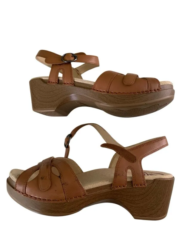 Dansko Season sandals camel full-grain leather block heel size 38 US 7.5 8 - Image 2