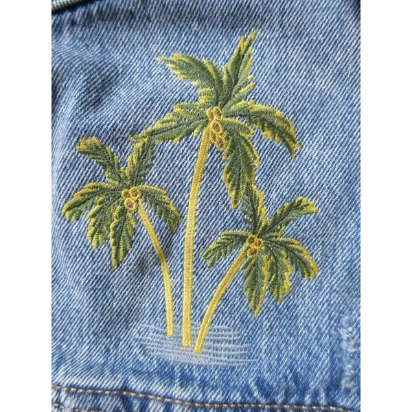 NWT Levi's Ex-Boyfriend Trucker Indigo Memory Embroidered Palm Tree Jacket S - Image 8