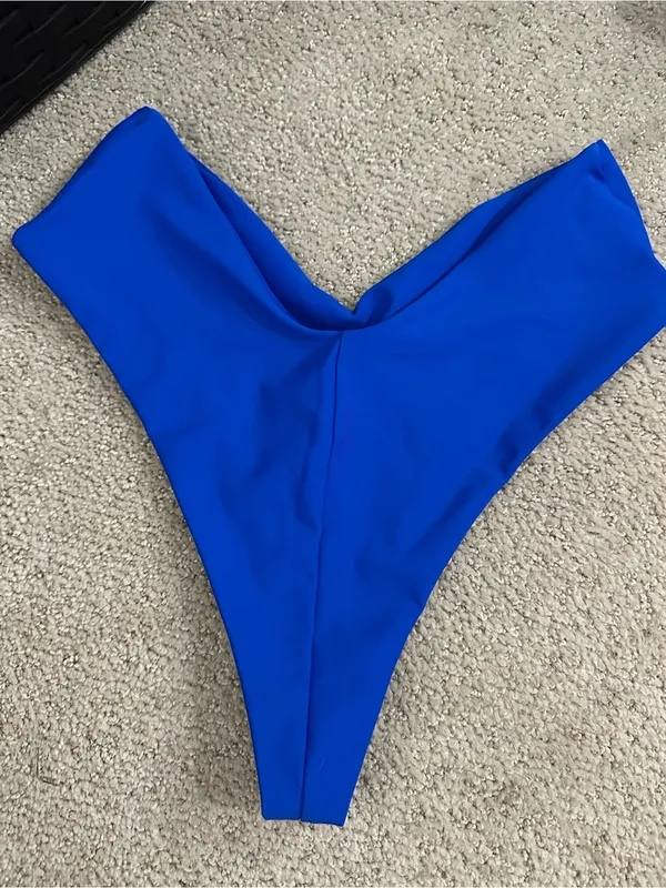 NWOT Quince Italian high leg bikini bottoms electric blue small - Image 4