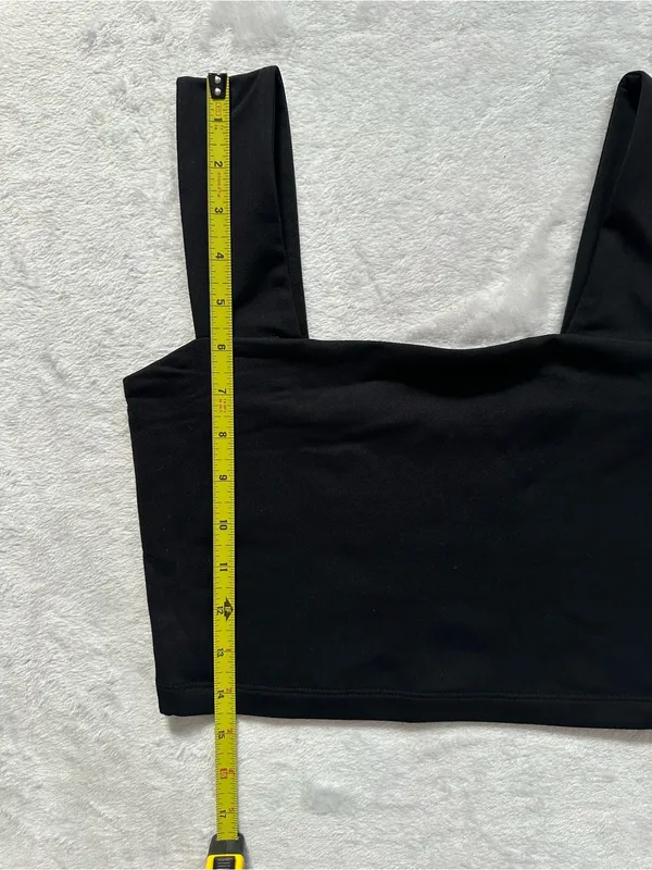 Zara Square Neck Cropped Tank Top Black Thick Wide Straps Size Small Minimalist - Image 3