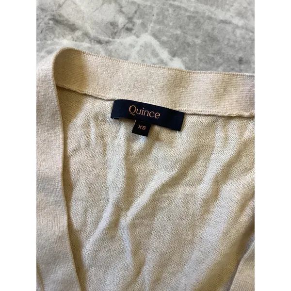 Quince Organic Cotton Cashmere Blend Cardigan Sweater Beige XS LB30100-STIEC - Image 2