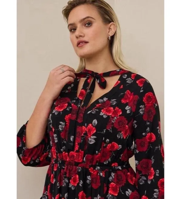 Womens Size 2 2X Torrid Midi Neck Tie Floral Dress NWT - Image 3