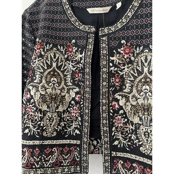 Soft Surroundings Black Embroidered Mandala Bolero Manda Cropped Jacket Sz L - Image 9