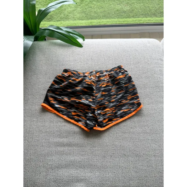 Nike‎ Womens Dri-FIT Running Shorts Orange Black Camo Tiger Stripe Medium - Image 2