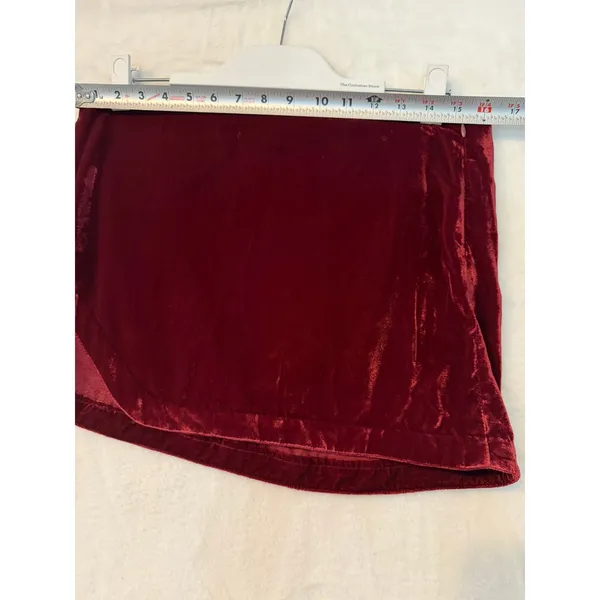 Free People Burgundy Velvet Side Slit Mini Skirt Wine Red Holiday‎ Party Evening - Image 3