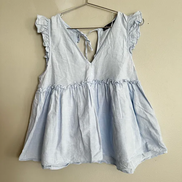 Zara trf Collection Cotton Babydoll Flutter Sleeve Top - Image 2