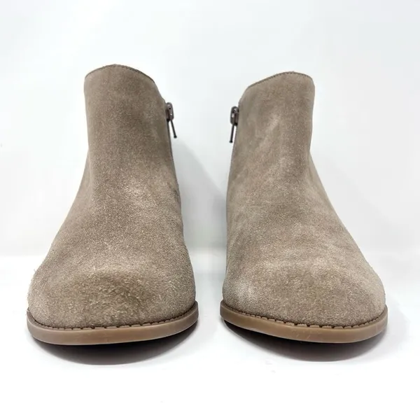 Crown Vintage Beatrix Taupe Suede Leather Low Block Heel Ankle Bootie 7 - Image 3