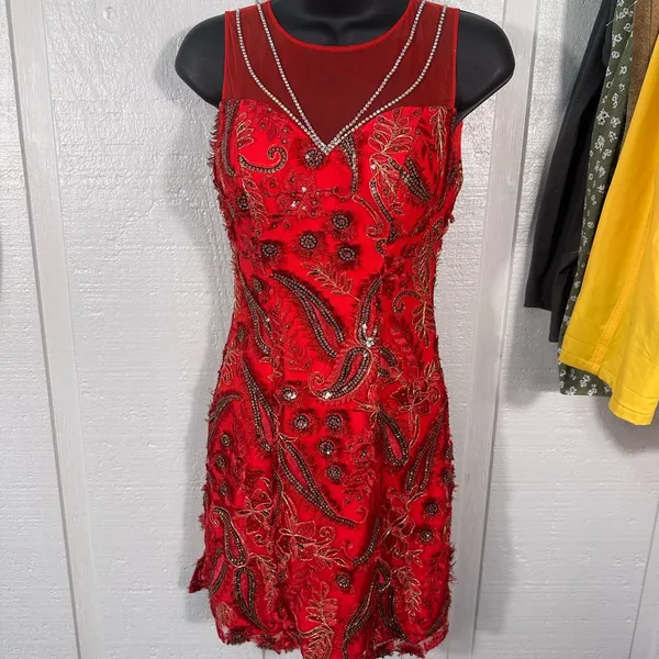 Gail McInnes Designs Red Sleeveless Dress with Detachable Skirt See Measure EUC - Image 11