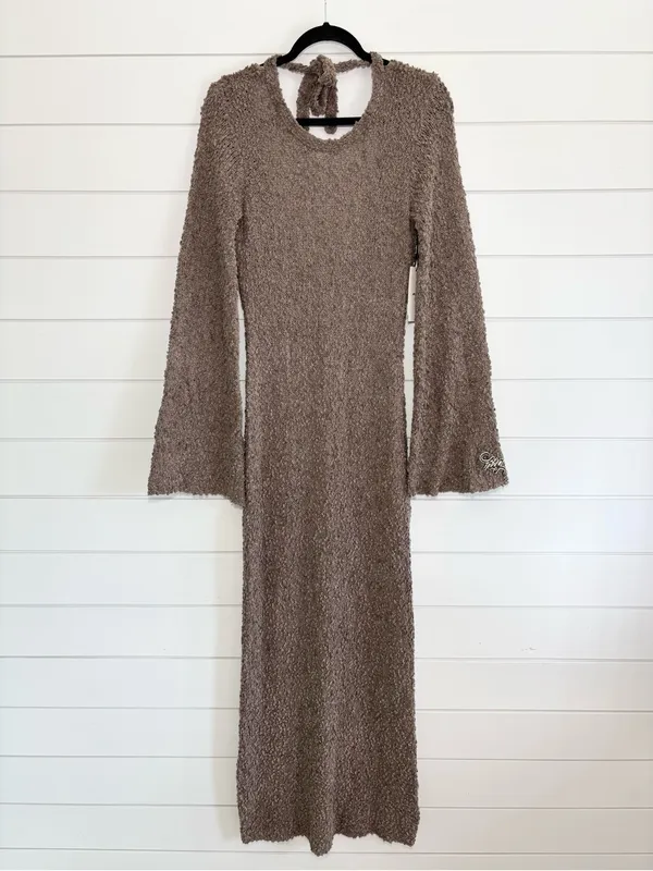 Honor the Gift Tie-Back Taupe Gray Maxi Dress Long Flared‎ Sleeves Size L NEW - Image 5