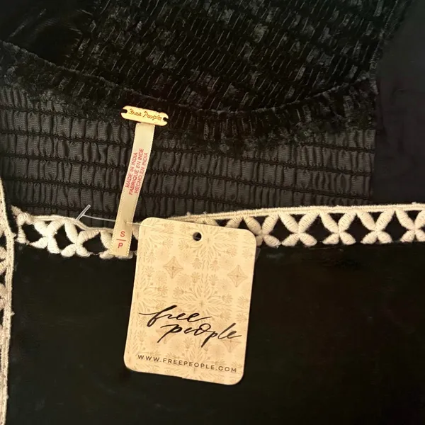 NWT!! FREE PEOPLE Tyler Velvet Corset Top Black Cream Embroidered Bohemian Small - Image 11