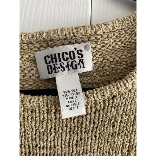 Chico's Design Silk Blend Knit Sweater Womens Size L 2 Tan‎ Beige Vtg Crewneck - Image 3