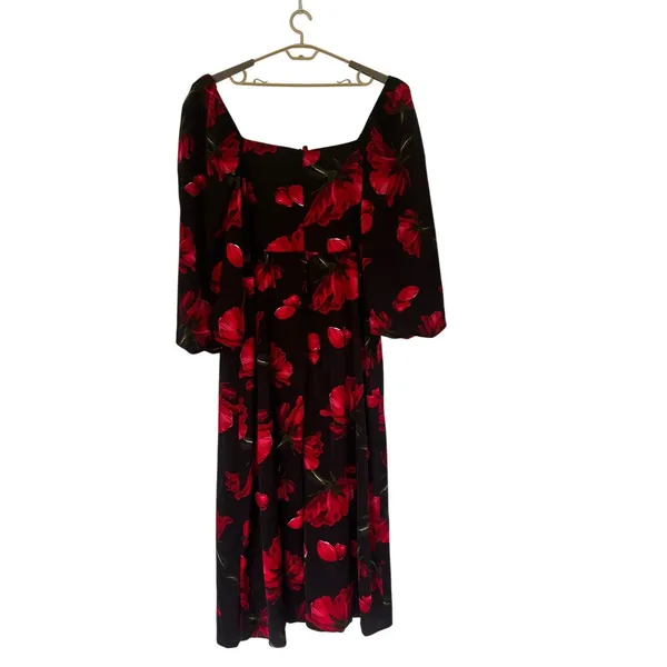 Boohoo Dress 16 Milkmaid Balloon Sleeve Romantic Dark‎ Florals Gothic Victorian - Image 3