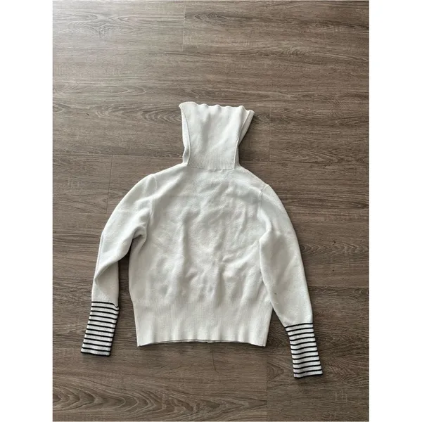 Marc New York Turtleneck Sweater Womens M Ivory White Full Zip Black Stripe Knit - Image 10