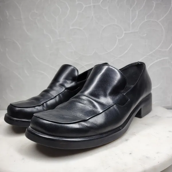 Franco Sarto Bocca Leather Block Heel Loafers 8.5 Black Square Toe Y2K Office - Image 3