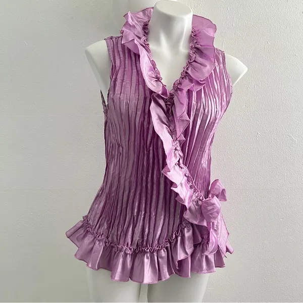 Vintage Lavish Lilac exaggerated Ruffled Blouse top size XLARGE NWOT - Image 2