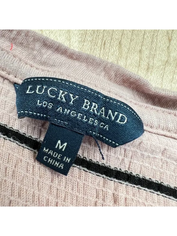 Lucky Brand Striped Short Sleeve Top With Side Ties Pink Size Medium Boho Chic - Image 8