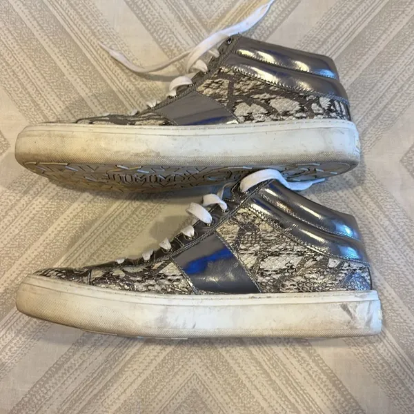 Jimmy Choo Bells Snakeskin High Top Sneakers Silver Natural Size 38 - Image 3