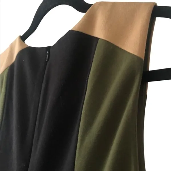Premise Colorblock Sheath Shift Career Office Black Tan Moss Green Dress 8 - Image 5