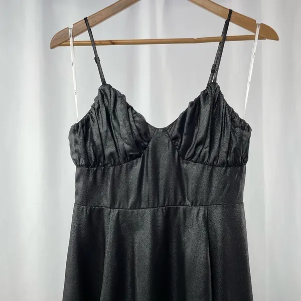 NWT Lulus Catch a Glint Metallic Bustier‎ Mini Skater Dress in Black Size Medium - Image 5