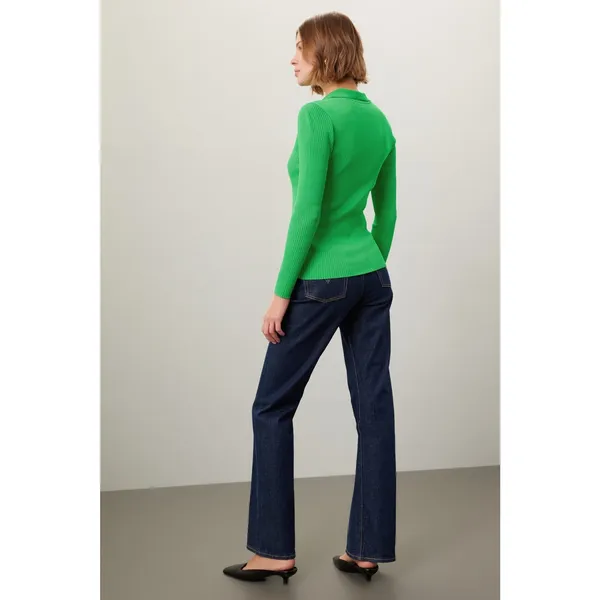 Lauren Ralph Lauren Green Collared Polo Ribbed Knit Cardigan Sweater Size M - Image 3