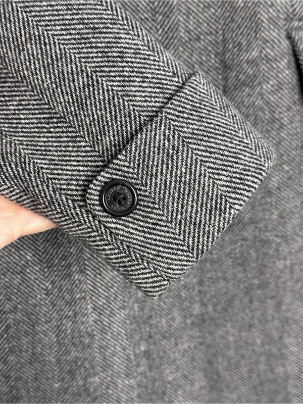 Ralph Lauren Classic Grey Herringbone Wool Trench Coat Sz 2 - Image 6