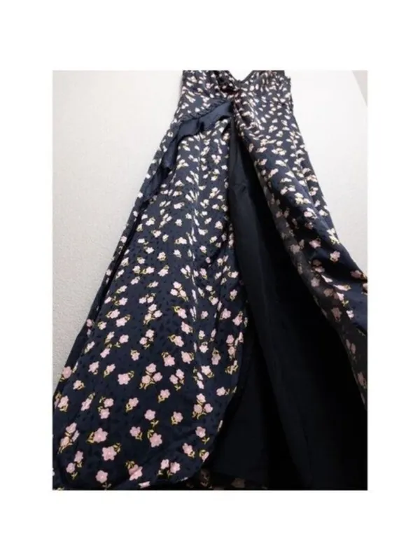 Self Portrait Twisted Ruffle Floral Jacquard Dress 10 Maxi Satin Twill Slit - Image 8