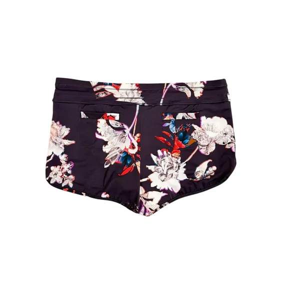 Athleta Kata Surge Swim Shorts Purple Active Floral Drawstring Bottoms Large - Image 2
