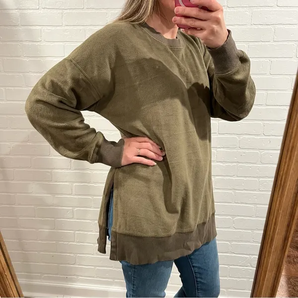 aerie Army Green Fleece Oversized Crewneck Sweatshirt - Image 12