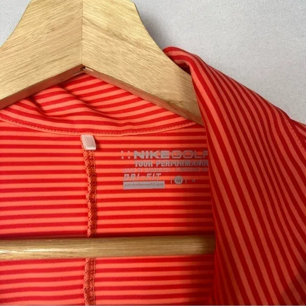 Nike Golf Neon Orange Stripe‎ Ruched Short Sleeve 1/4 Zip Pullover M - Image 4