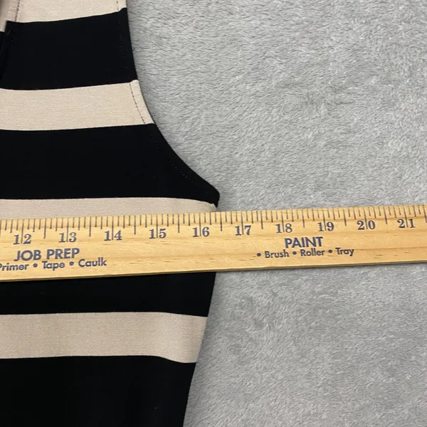 White House Black Market Dress Womens Medium Black Beige Stripe Cowl Belt Knit - Image 4