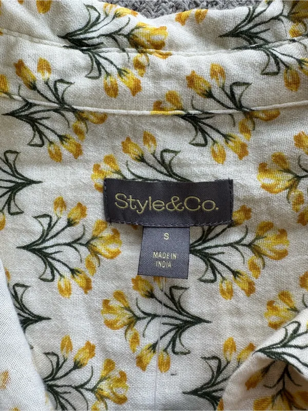 Style & Co. Yellow Floral Cotton Gauze Tie-Waist Midi Shirt Dress Size Small - Image 5