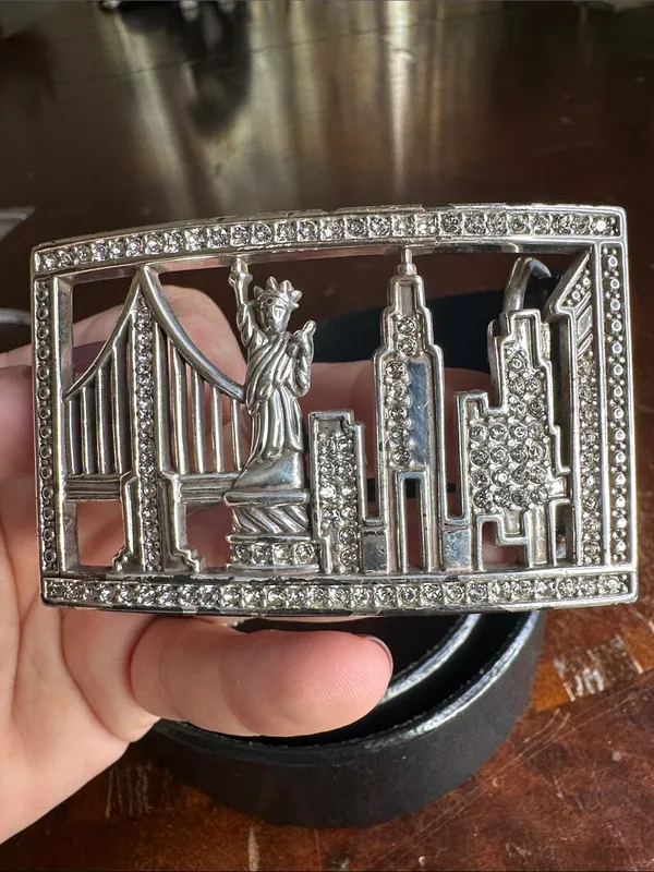 Brighton Black Leather Belt with Silver NYC Skyline Buckle and Rhinestones - Image 10
