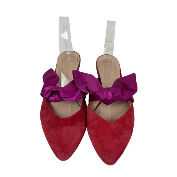 Vero Cuoio Marco Purple Red Bow Accent Slip On Pointed Toe Flats Sandals US 7.5 - Image 2
