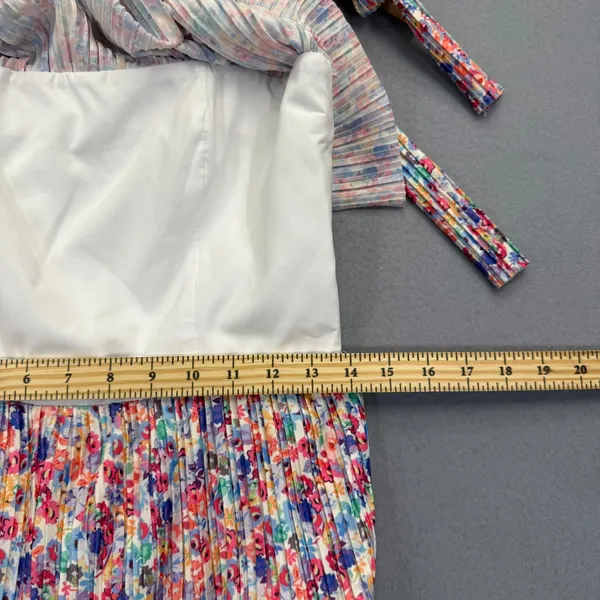 Amanda Uprichard Floral Pleated Romper Tie Shoulder Square Neck Multicolor M - Image 4