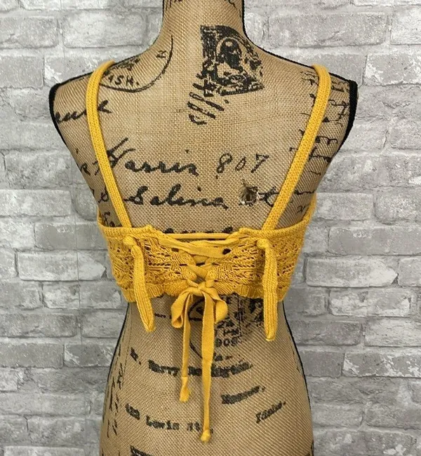 Pool Crochet Knit Crop Top Yellow Size XS - Image 3