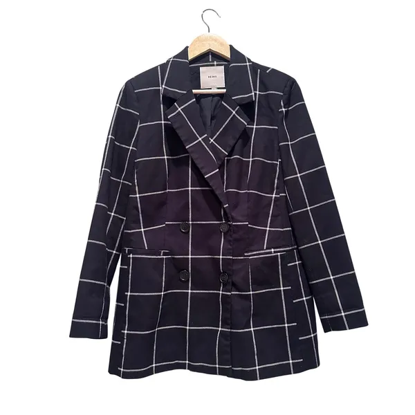 Ichi Tamilla Windowpane Navy Blue‎ Blazer Jacket Size Small Business Casual - Image 2