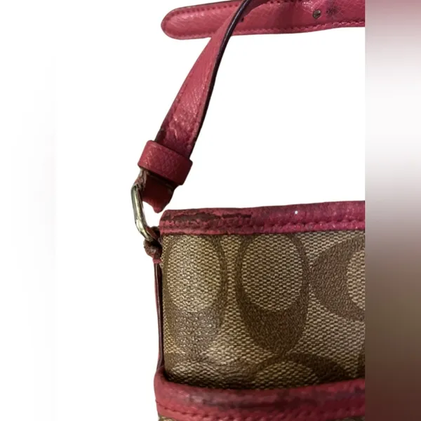 Coach Signature Logo All Over Pattern Crossbody Leather Beige Pink - Image 7