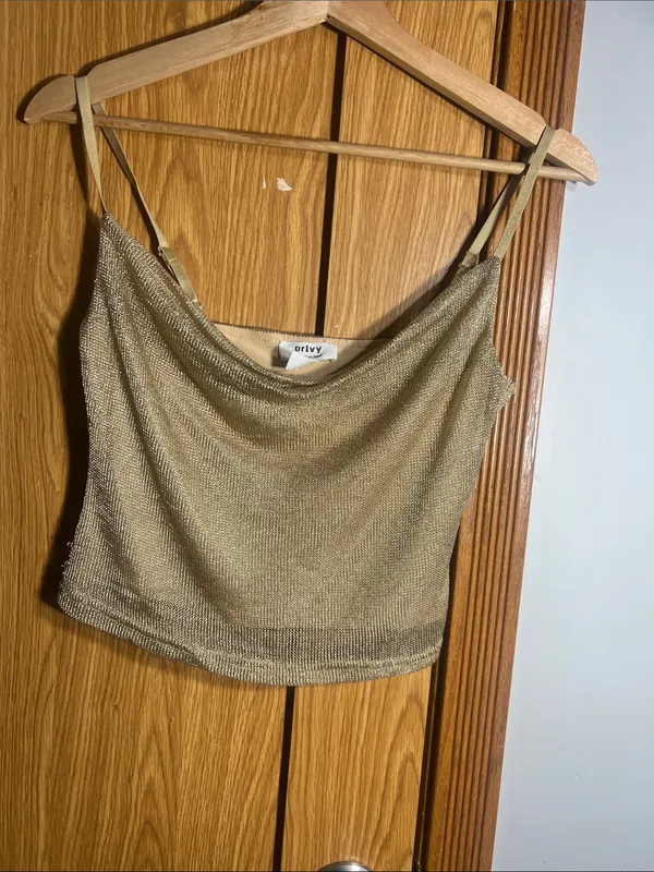 privy Shimmery Gold Cowl Neck Crop Camisole - Image 3