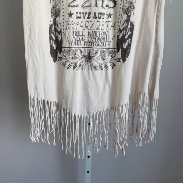Bershka‎ Womens Large Fringe Tunic Top Free Show Graphic Bohemian Festival - Image 3