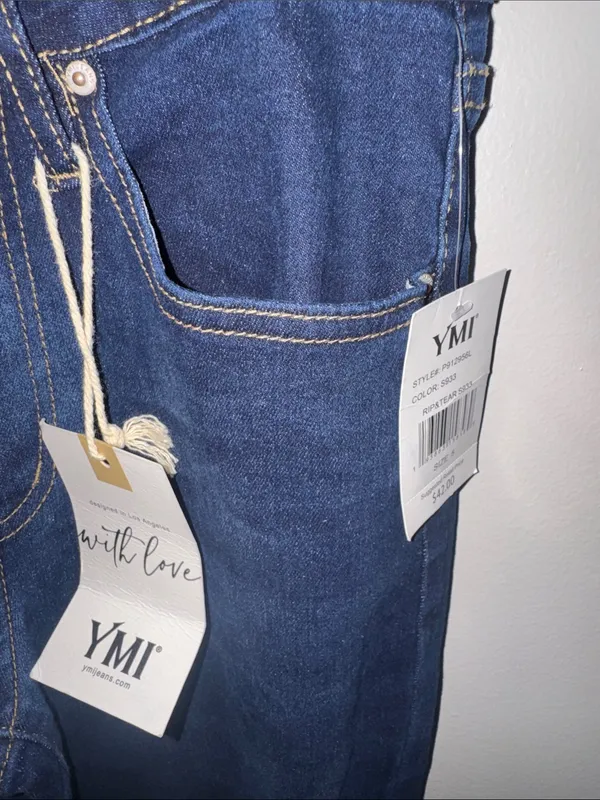 YMI Dark Blue Flare Jeans with Subtle Knee Distress - Image 4