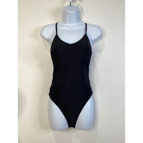 Cupshe Womens Black O-Ring Cutout One‎ Piece Swimsuit Ruched High Leg S NEW - Image 3