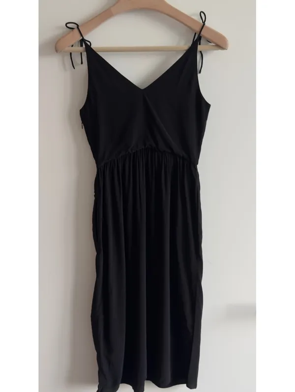 & Other Stories Black Tie Strap Midi Dress V Neck Sleeveless Size 0 EUR 32 - Image 11