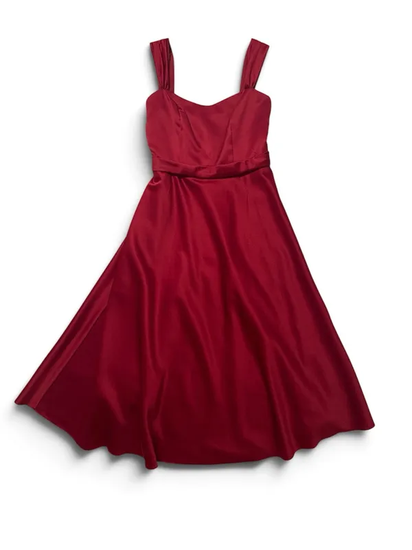 David’s Bridal Burgundy Red Satin Midi A-Line Dress Size 4 Formal Bridesmaid - Image 2
